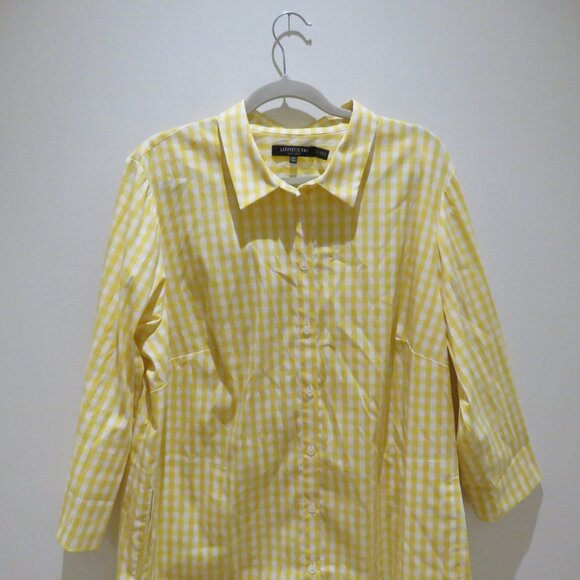 LAFAYETTE 148 Yellow White Gingham Tunic Shirt 2XL Preppy Old Money Yacht Coast - Picture 3 of 15